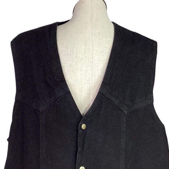 Allstate Vest Men 4X Black Cotton Denim Side Lace Pockets Snaps Motorcycle Biker - Picture 2 of 8